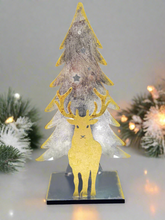 Load image into Gallery viewer, Handmade Christmas tree and reindeer t-light holder
