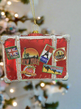 Load image into Gallery viewer, Glass Christmas travellers suitcase bauble tree hanging decoration/christmas/seasonal/ glass hanging item
