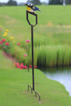 Afbeelding in Gallery-weergave laden, Handmade powder coated Blue tit on a fork sculpture 105cm tall - Marissa&#39;s Garden &amp; Gift
