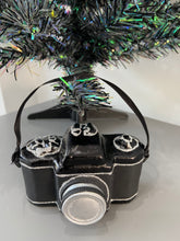 Load image into Gallery viewer, Glass Christmas camera/ photographers camera Christmas bauble tree hanging decoration/christmas/seasonal/ glass hanging item
