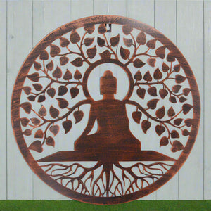 Handmade bronze 40cm budha tree of life with roots wall art suitable for indoors/outdoors anniversary/birthday gift - Marissa's Garden & Gift