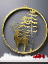 Laden Sie das Bild in den Galerie-Viewer, Handmade reindeer and tree gold wall art for indoors/outdoors 30 x 1 x 32cm
