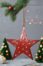 Load image into Gallery viewer, Handmade powder coated hanging red star measuring 45 x 45 x 1cm
