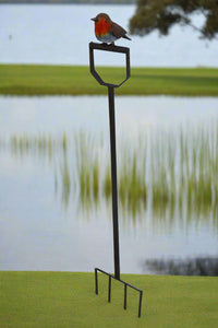 Handmade powder coated Robin on a spade sculpture 105cm tall