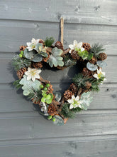 Laden Sie das Bild in den Galerie-Viewer, Handmade hanging heart wreath 30 x 29 x 10cm Christmas /seasonal hanging wreath
