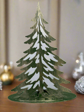 Load image into Gallery viewer, Handmade Christmas metal tree table decoration green with  gold brushed effect 32 x 8 x 40cm
