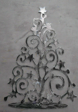 Load image into Gallery viewer, Handmade Christmas metal tree table decoration silver with brushed effect 30 x 8 x 40cm
