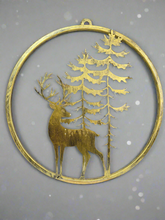 Charger l&#39;image dans la galerie, Handmade reindeer and tree gold wall art for indoors/outdoors 30 x 1 x 32cm
