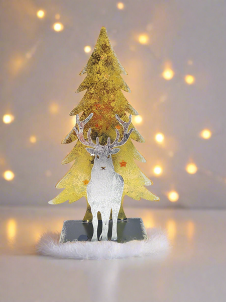 Handmade Christmas tree and reindeer t-light holder