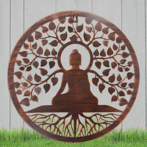 Handmade bronze 40cm budha tree of life with roots wall art suitable for indoors/outdoors anniversary/birthday gift - Marissa's Garden & Gift