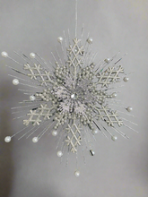 Load image into Gallery viewer, Handmade silver hanging snowflake Christmas bauble tree hanging decoration/christmas/seasonal/ resin hanging item measuring 19 x 2 x 23cm
