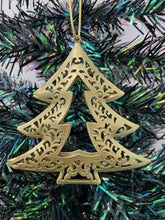 Load image into Gallery viewer, Handmade selection of ten hanging Christmas tree metal powder coated hanging tree ornaments.
