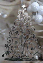 Load image into Gallery viewer, Handmade Christmas metal tree table decoration silver with brushed effect 30 x 8 x 40cm
