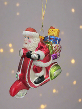 Load image into Gallery viewer, Glass Santa Claus on a motorbike /Father Christmas Christmas bauble tree hanging decoration/christmas/seasonal/ glass hanging item
