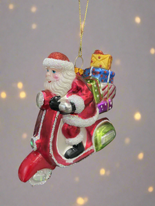 Glass Santa Claus on a motorbike /Father Christmas Christmas bauble tree hanging decoration/christmas/seasonal/ glass hanging item - Marissa's Garden & Gift