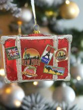 Charger l&#39;image dans la galerie, Glass Christmas travellers suitcase bauble tree hanging decoration/christmas/seasonal/ glass hanging item
