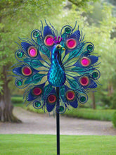 Laden Sie das Bild in den Galerie-Viewer, Handmade Aurora peacock powder coated garden wind sculpture spinner measuring 150cm
