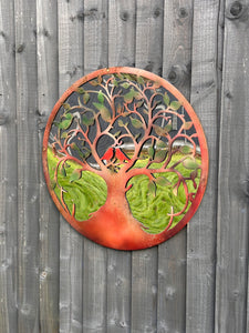 Rusty tree of life with heart and lovebirds wall art peeling effect 60cm acrylic mirror suitable for indoors/outdoors anniversary/birthday gift - Marissa's Garden & Gift