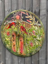 Charger l&#39;image dans la galerie, Handmade rusty 60cm wall plaque acrylic mirror of robin birds Tree Wall Plaque, Rusted coloured Metal, Garden/indoor Wall Art with peeling effect - Marissa&#39;s Garden &amp; Gift
