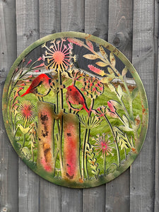 Handmade rusty 60cm wall plaque acrylic mirror of robin birds Tree Wall Plaque, Rusted coloured Metal, Garden/indoor Wall Art with peeling effect - Marissa's Garden & Gift