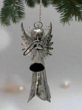 Load image into Gallery viewer, Handmade powder coated Christmas hanging angel with flute measuring 6 x 5 x13cm
