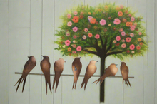 Laden Sie das Bild in den Galerie-Viewer, Handmade seven rusty birds perched on a straight branch for garden/outdoor measuring 70 x 2.5 x 21cm. - Marissa&#39;s Garden &amp; Gift
