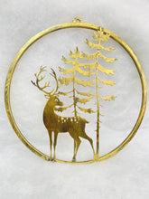 Charger l&#39;image dans la galerie, Handmade reindeer and tree gold wall art for indoors/outdoors 30 x 1 x 32cm
