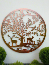 Load image into Gallery viewer, Handmade bronze  60cm wall plaque of Woodland animals Tree Wall Plaque, powder coated steel Metal, Garden/indoor Wall Art
