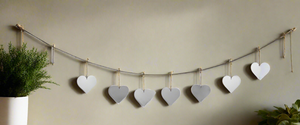 Handmade powder coated hanging silver heart garland measuring 150 x 20 x 1cm - Marissa's Garden & Gift