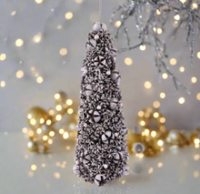 Load image into Gallery viewer, Handmade silver Christmas tree ornament 13 x 13 x 35cm seasonal decoration/ Christmas table decor.
