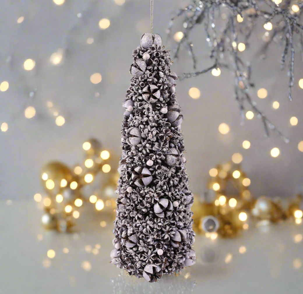 Handmade silver Christmas tree ornament 13 x 13 x 35cm seasonal decoration/ Christmas table decor. - Marissa's Garden & Gift