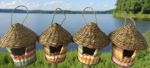 Handmade hut weave rattan birdhouses with roof measuring 15 x 18cm - Marissa's Garden & Gift