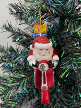 Laden Sie das Bild in den Galerie-Viewer, Glass Santa Claus on a motorbike /Father Christmas Christmas bauble tree hanging decoration/christmas/seasonal/ glass hanging item - Marissa&#39;s Garden &amp; Gift
