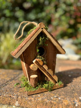 Load image into Gallery viewer, Handmade wooden birdhouse hut with ladder 18x12x19.5cm
