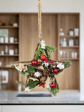 Load image into Gallery viewer, Handmade Hanging star wreath 25 x 25 x 6cm Christmas/seasonal hanging wreath
