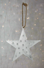 Load image into Gallery viewer, Handmade powder coated hanging white star measuring 45 x 45 x 1cm
