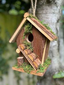 Handmade wooden birdhouse hut with ladder 18x12x19.5cm