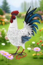 Load image into Gallery viewer, Garden metal cockerel/ hen white and blue named Barry measuring 16 x 22 x 45cm - Marissa&#39;s Garden &amp; Gift
