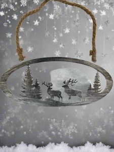 Handmade reindeer and Christmas tree silver wall art for indoors/outdoors oval wall art 38 x 1 x 18cm - Marissa's Garden & Gift