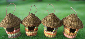 Handmade hut weave rattan birdhouses with roof measuring 15 x 18cm - Marissa's Garden & Gift