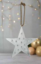 Load image into Gallery viewer, Handmade powder coated hanging white star measuring 45 x 45 x 1cm
