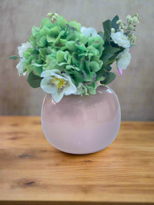 Small handmade rounded pastel pink 20cm bamboo vase