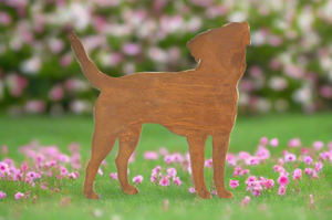 Small Rustic Metal Exterior Rusty Border Terrier Dog Garden Stake Yard Art Kennel Run Flower Bed Sculpture Gift Present measuring 30 x 0.4 x 42cm