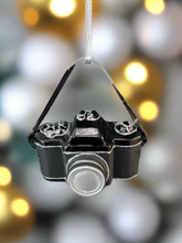 Load image into Gallery viewer, Glass Christmas camera/ photographers camera Christmas bauble tree hanging decoration/christmas/seasonal/ glass hanging item
