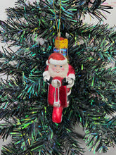 Load image into Gallery viewer, Glass Santa Claus on a motorbike /Father Christmas Christmas bauble tree hanging decoration/christmas/seasonal/ glass hanging item
