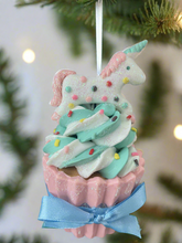 Load image into Gallery viewer, Resin unicorn cupcake Christmas bauble tree hanging decoration/christmas/seasonal/ resin hanging item
