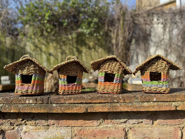 Handmade house weave rattan birdhouse with roof measuring 17x17x21cm