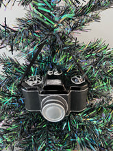 Load image into Gallery viewer, Glass Christmas camera/ photographers camera Christmas bauble tree hanging decoration/christmas/seasonal/ glass hanging item
