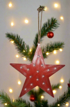 Load image into Gallery viewer, Handmade powder coated hanging red star measuring 45 x 45 x 1cm
