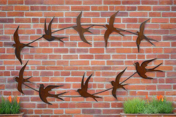 Handmade rusty Metal garden/outdoor Swallow Wall Art in flight